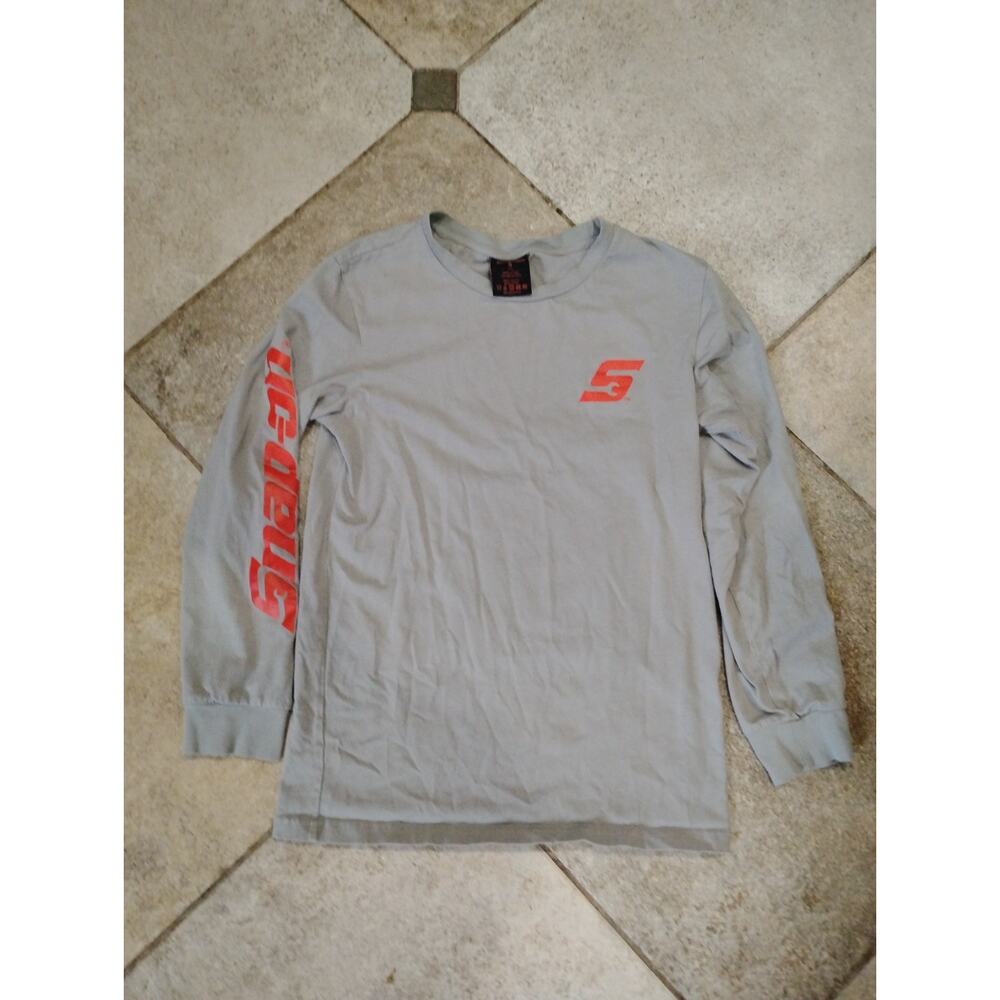 Youth Snap On Boys Small 10/12 Gray Long Sleeve Red Lettering Shirt